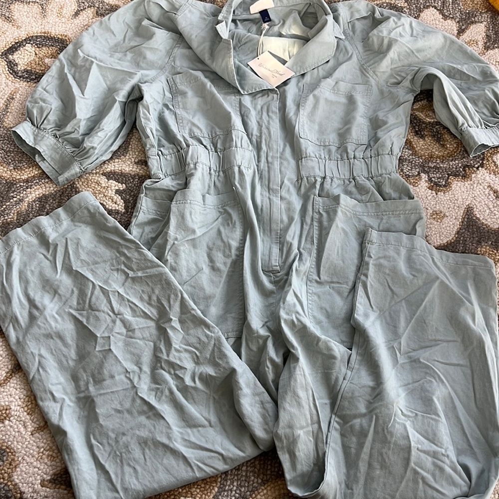 Women’s 3/4 Sleeve Boilersuit puff sleeve light green size 16